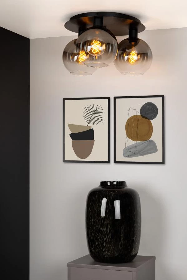 Lucide MARIUS - Flush ceiling light - 3xE27 - Black - atmosphere 1